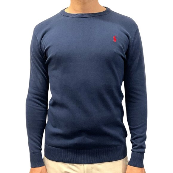 NWT Polo Ralph Lauren Men’s Knit Sweater Navy Red Pony Logo Crewneck Size XL - Picture 1 of 7